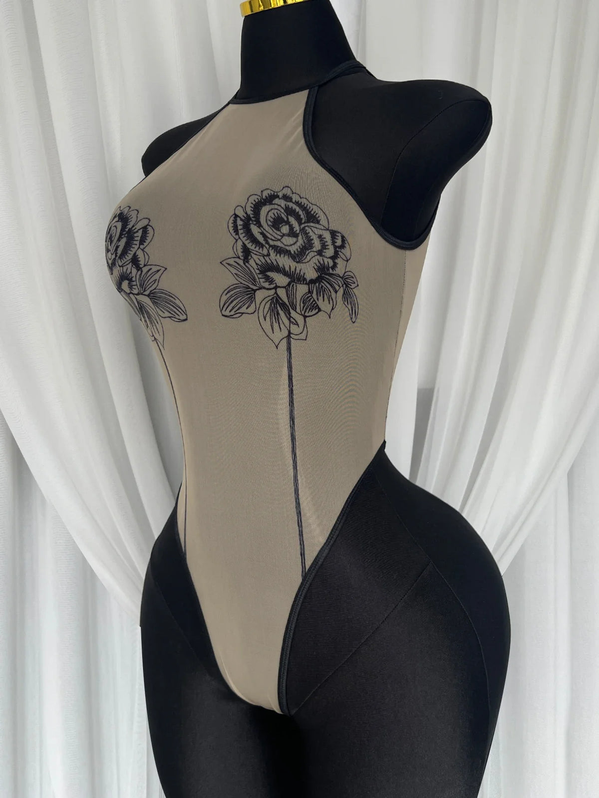 Rose Sheer Backless Bodysuit