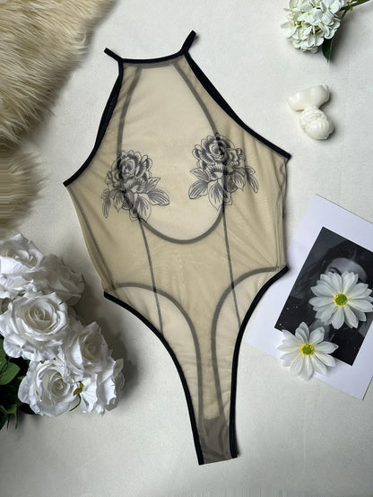 Rose Sheer Backless Bodysuit