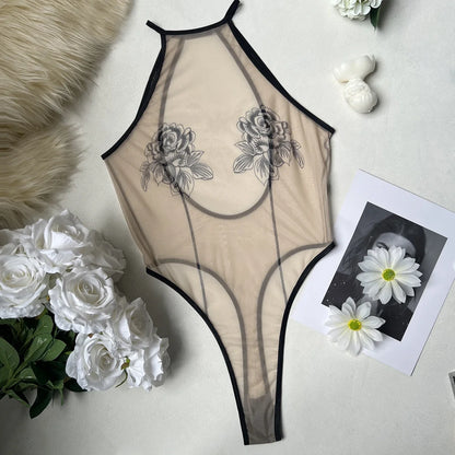 Rose Sheer Backless Bodysuit