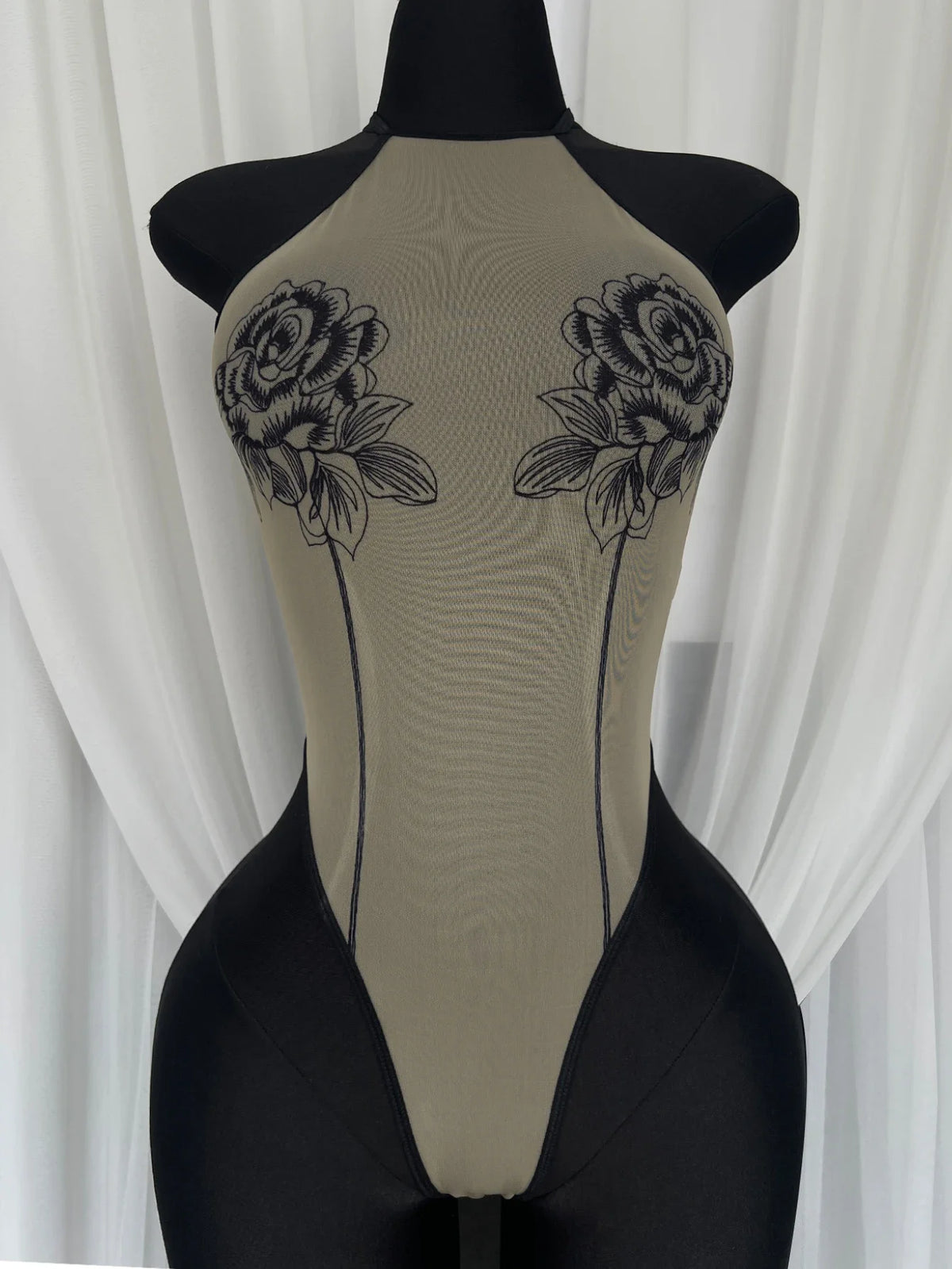 Rose Sheer Backless Bodysuit