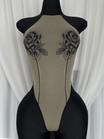 Rose Sheer Backless Bodysuit